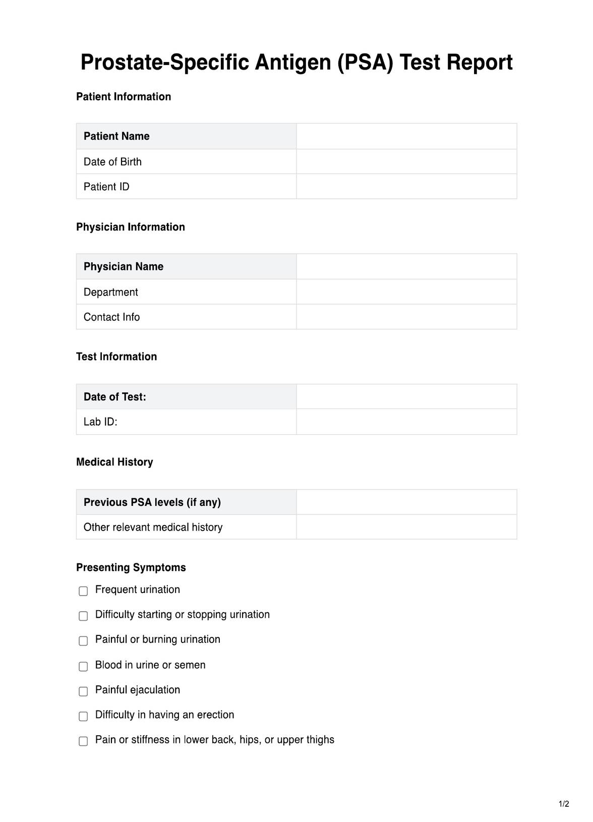 Printable Psa Levels Chart