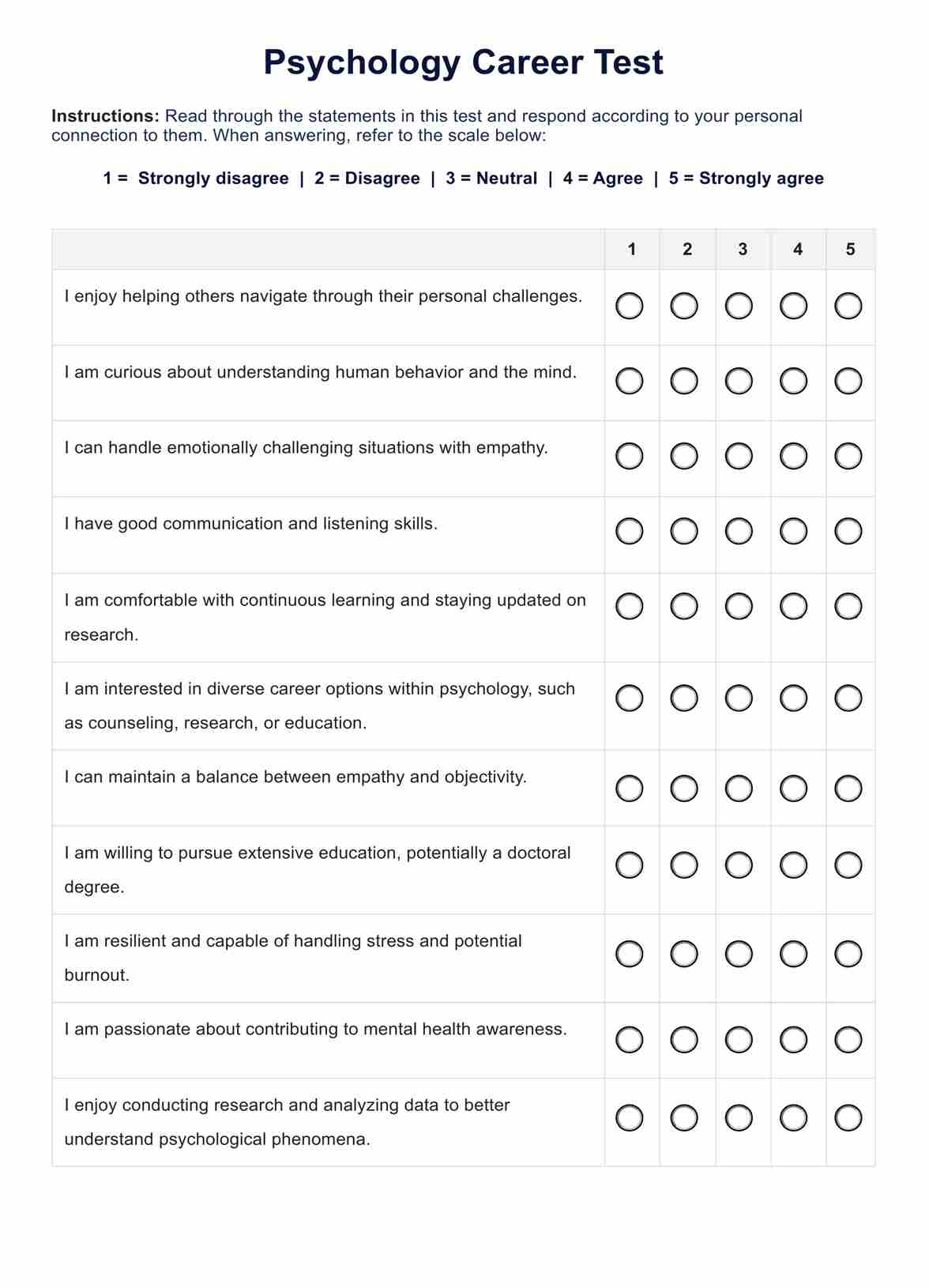 Quiz To Determine Career Printable