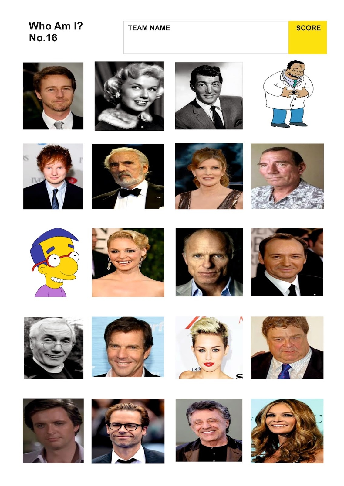 Guess The Celebrity Quiz Printable