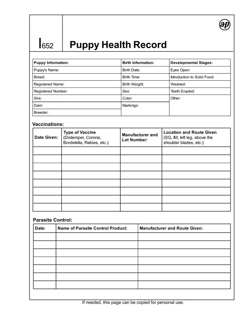 Puppy Health Record Fill Out Printable PDF Forms Online