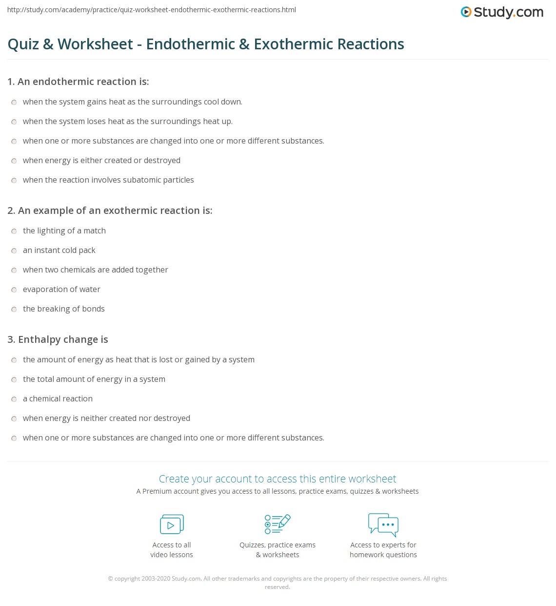Endothermic Exothermic Printable Quiz
