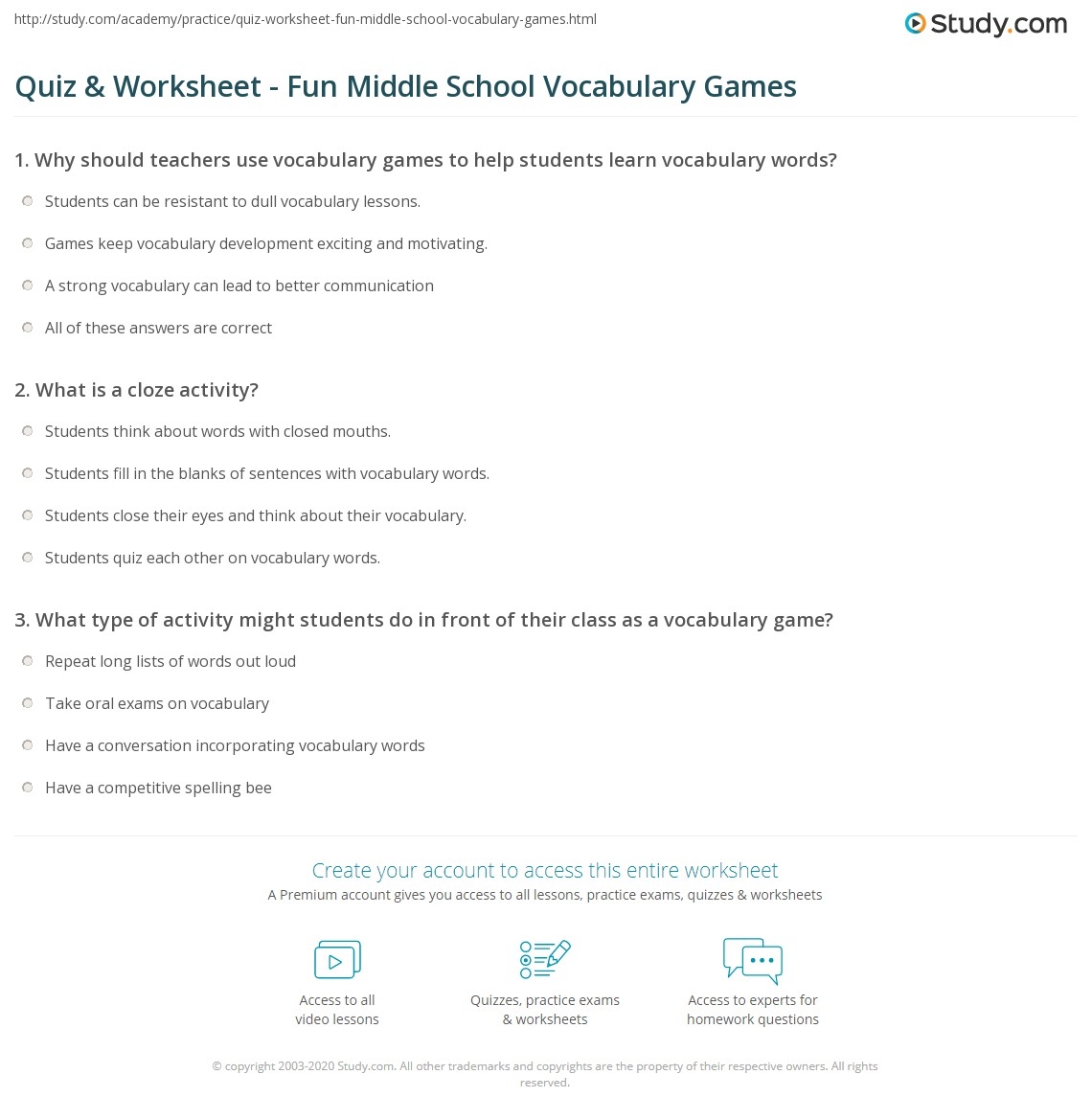 Quiz amp Worksheet Fun Middle School Vocabulary Games Study Worksheets Library Quiz amp Worksheet Fun Middle School Vocabulary Games Study Worksheets Library