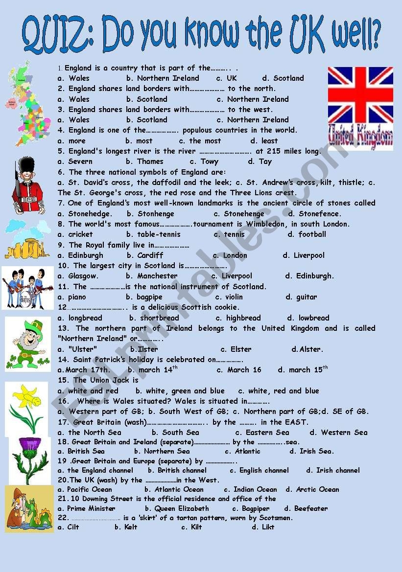 Quiz Do You Know The UK Well ESL Worksheet By Nurikzhan Worksheets Library