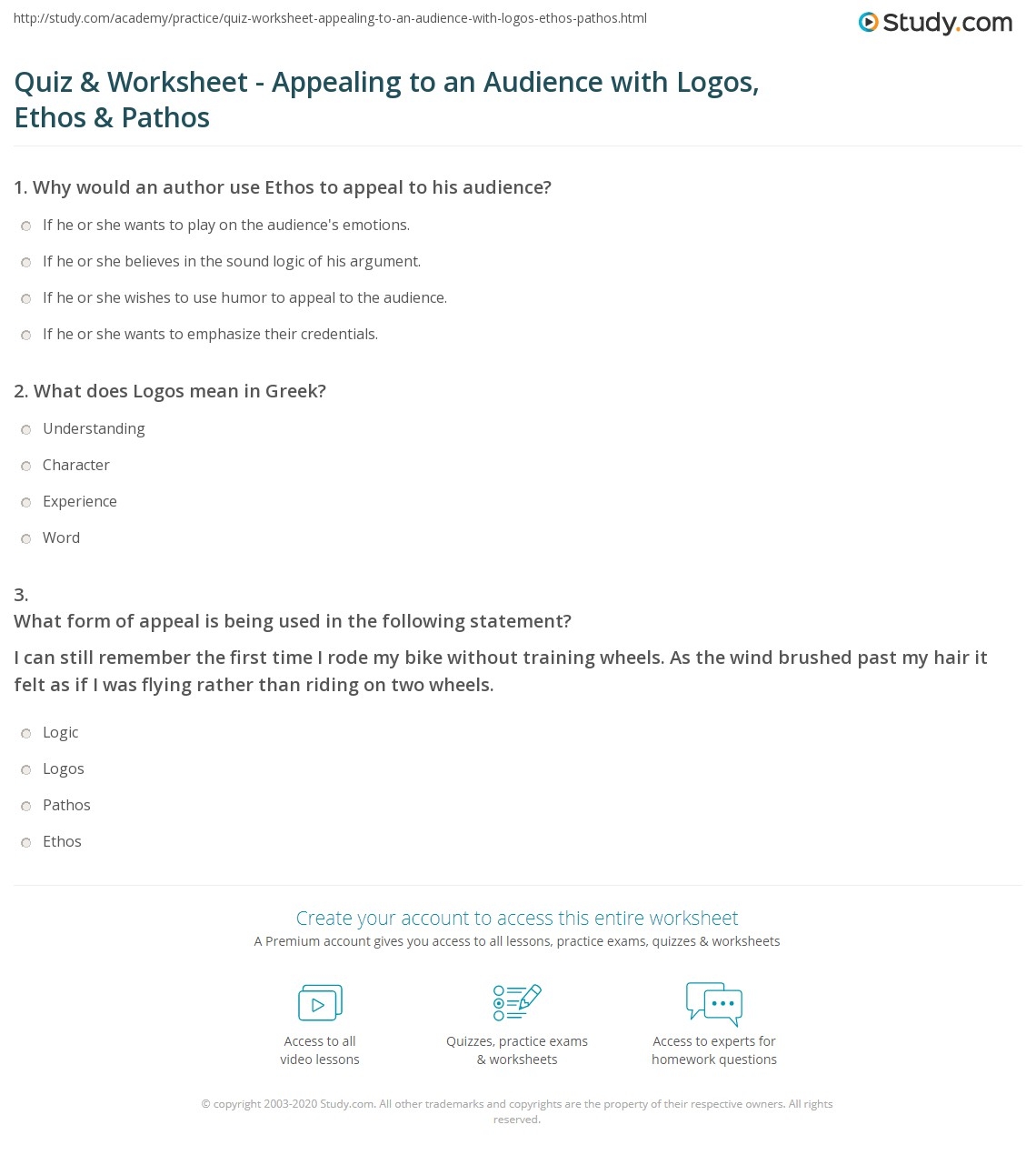 Printable Quiz Ethos Pathos Logeos