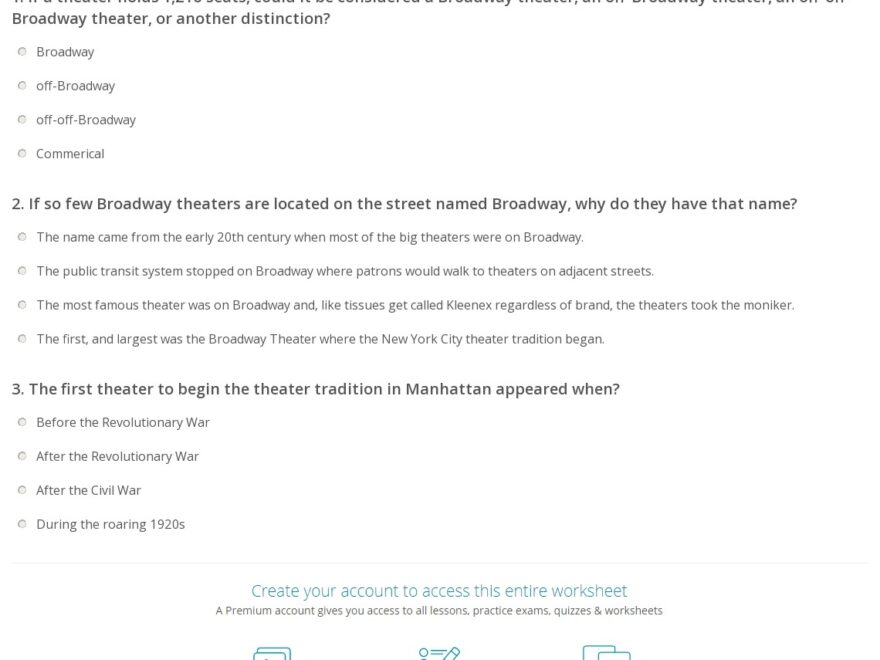 Quiz Worksheet Broadway Musicals Study