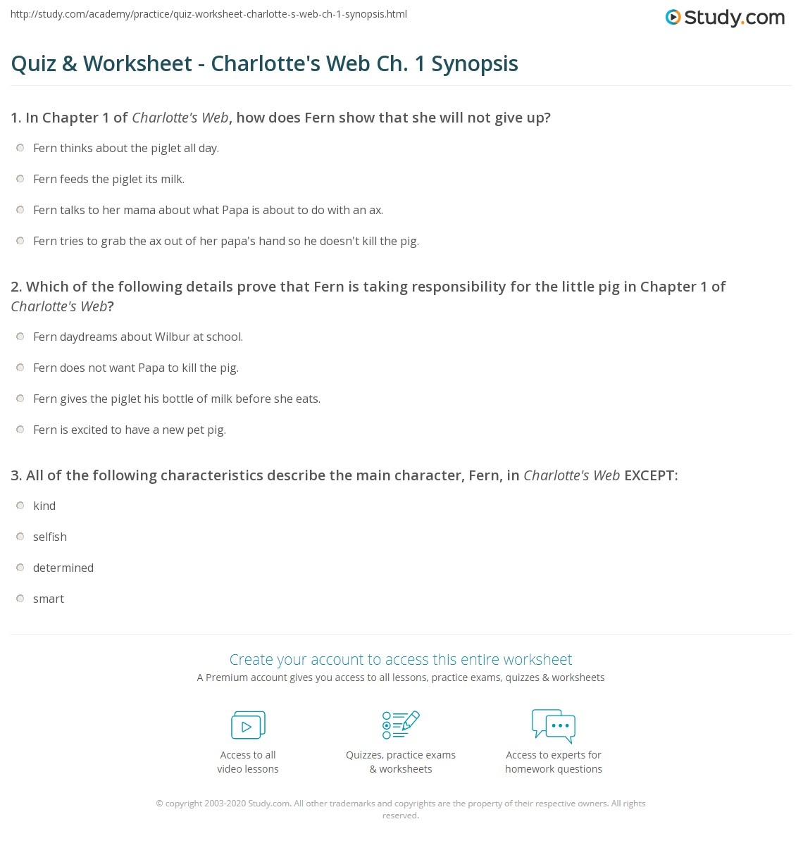 Quiz Worksheet Charlotte s Web Ch 1 Synopsis Study