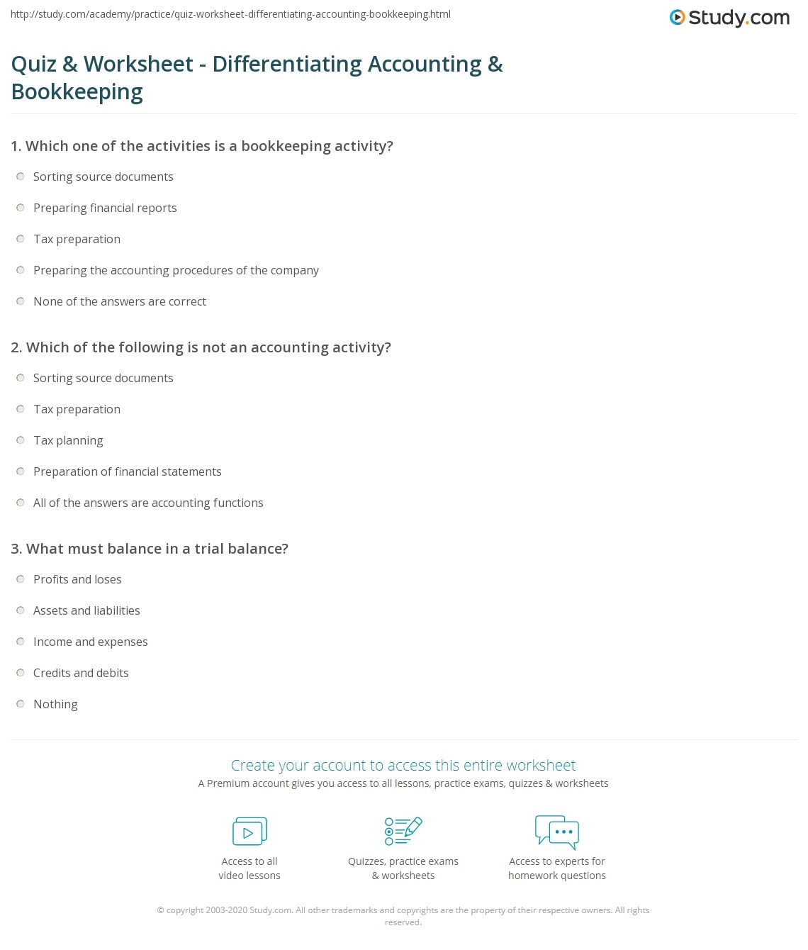 Quiz Worksheet Differentiating Accounting Bookkeeping Study Quiz Worksheet Differentiating Accounting Bookkeeping Study