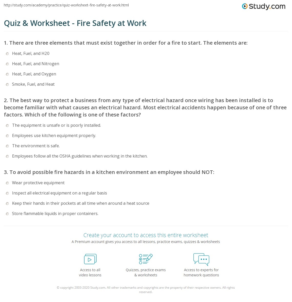 Printable Fire Safety Quiz