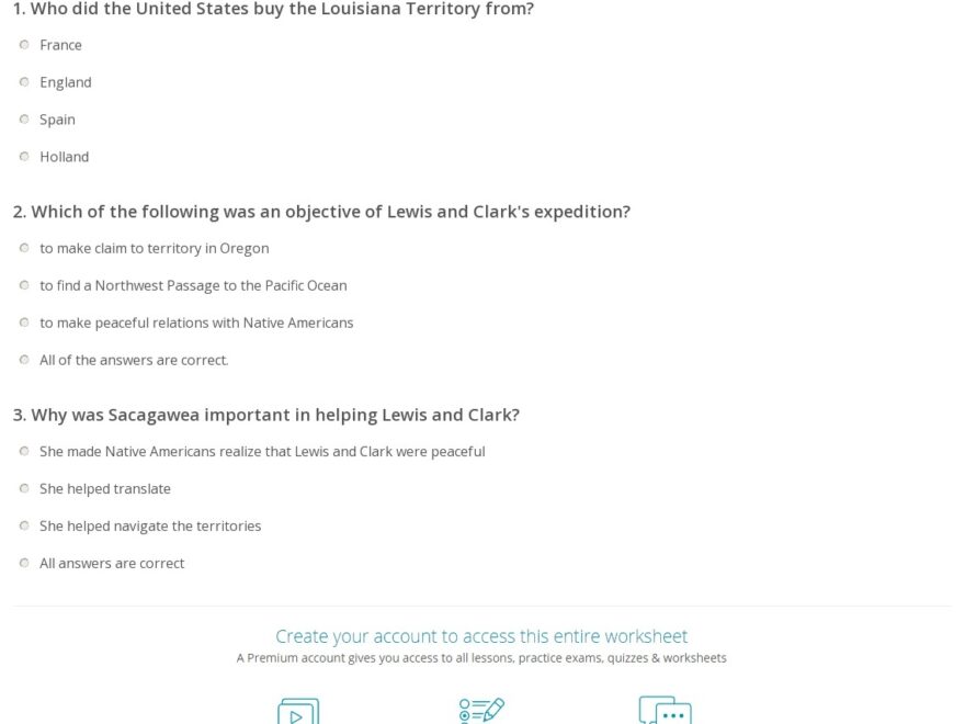 Quiz Worksheet Lewis And Clark s Discoveries Study