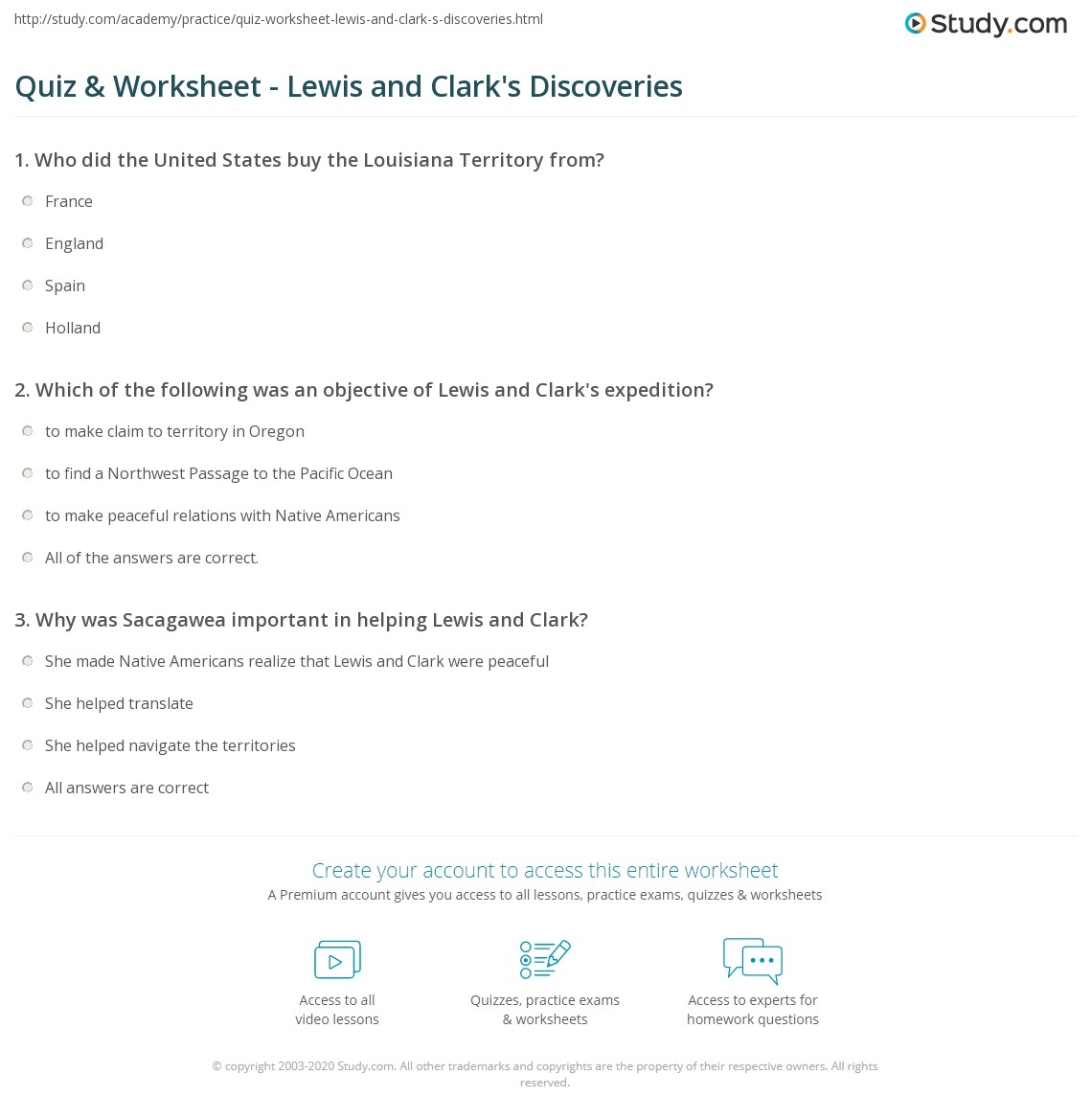 Quiz Worksheet Lewis And Clark s Discoveries Study Quiz Worksheet Lewis And Clark s Discoveries Study