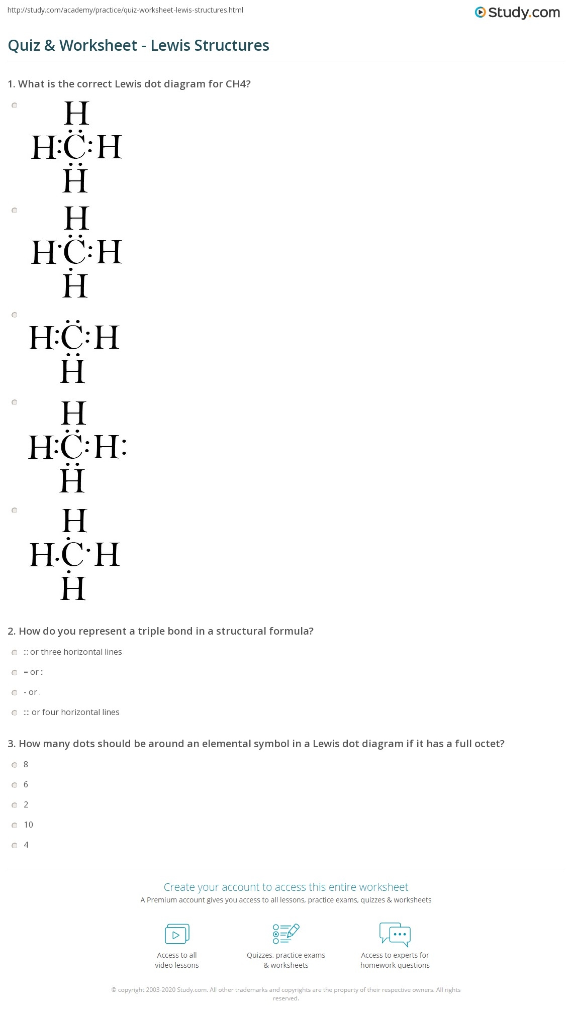Quiz Worksheet Lewis Structures Study