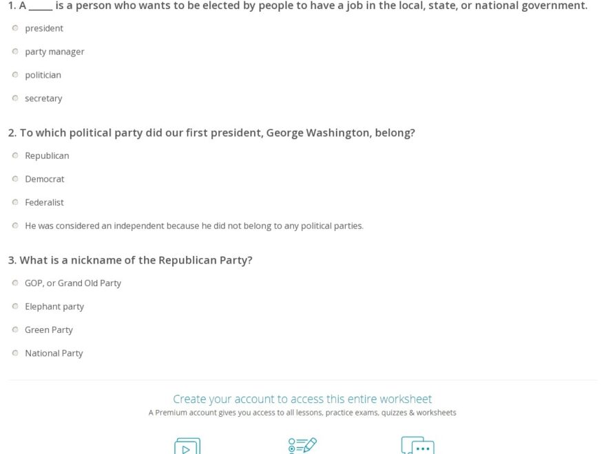 Quiz Worksheet Political Parties Facts For Kids Study