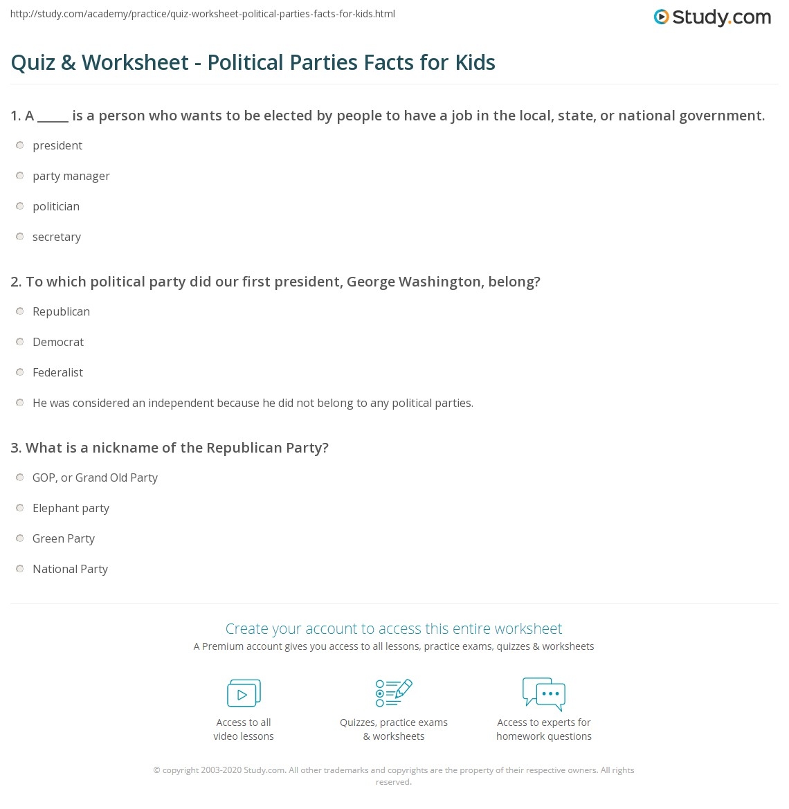 Quiz Worksheet Political Parties Facts For Kids Study Quiz Worksheet Political Parties Facts For Kids Study