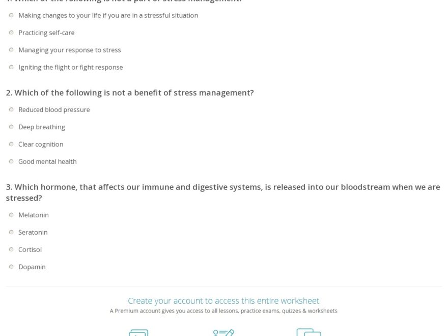 Quiz Worksheet Stress Management Study