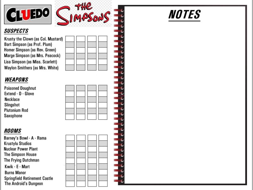 Rel Cluedo Replacement Detective Notes Pack The Simpsons A6 Size Desertcart Cyprus