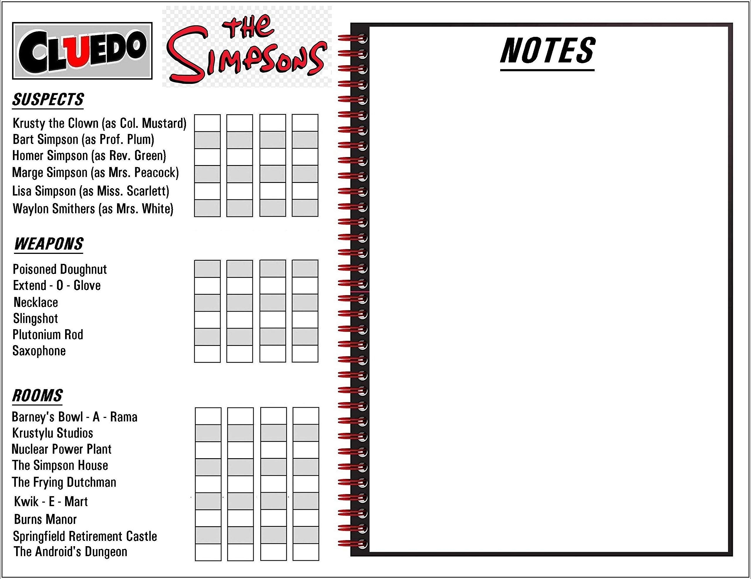 Rel Cluedo Replacement Detective Notes Pack The Simpsons A6 Size Desertcart Cyprus