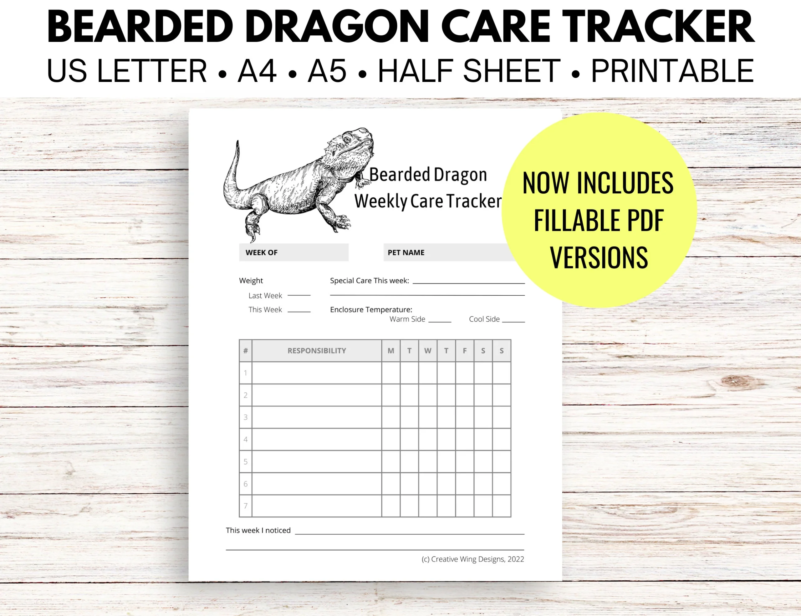 Bearded Dragon Care Sheet Printable