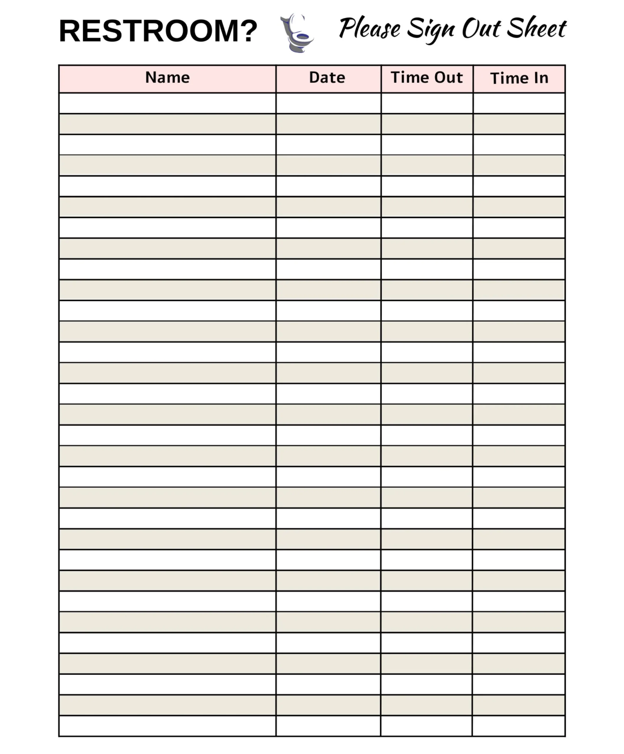 Restroom Sign Out Sheet Printable Classroom Organization Template Etsy Restroom Sign Out Sheet Printable Classroom Organization Template Etsy