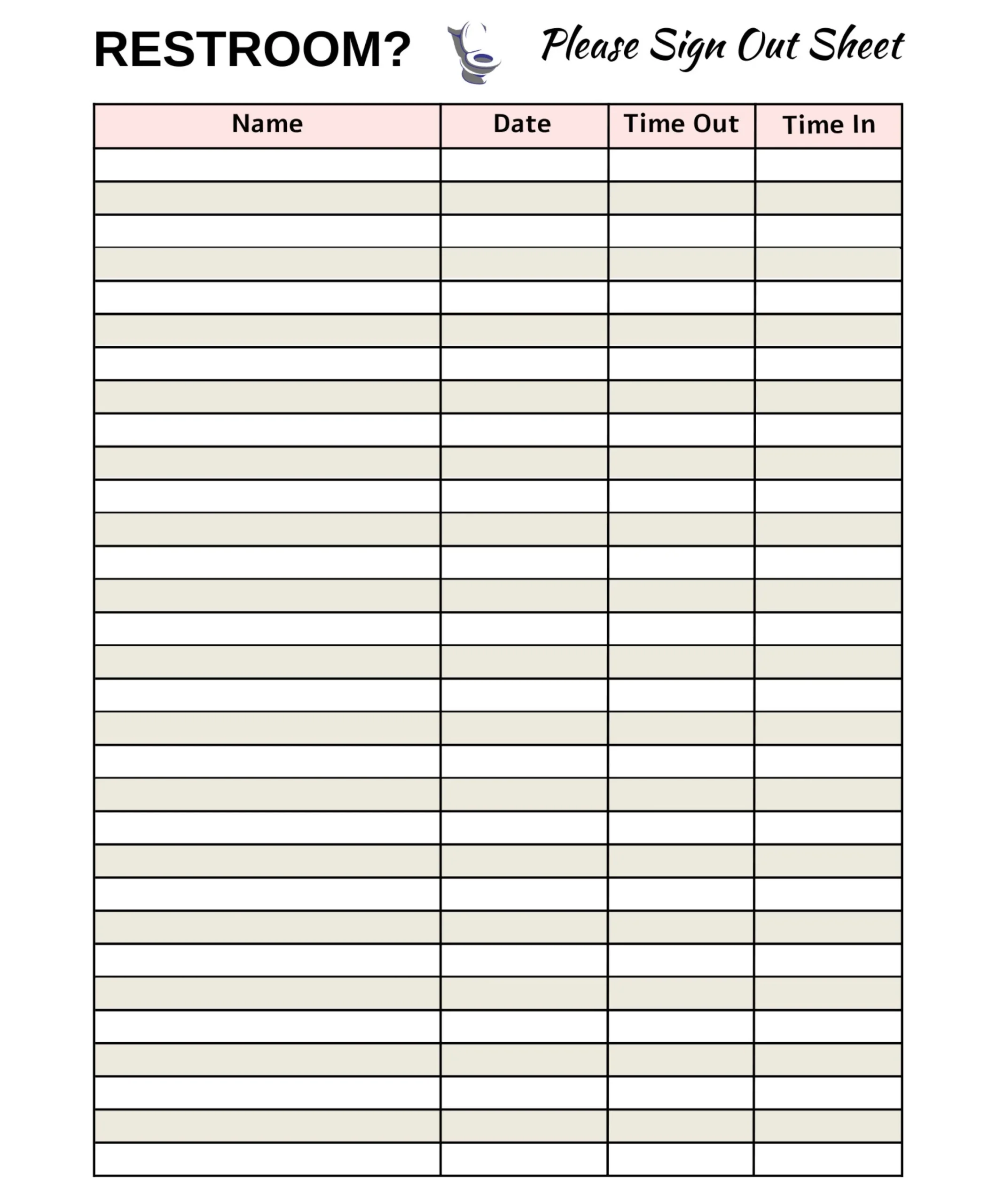 Restroom Sign Out Sheet Printable Classroom Organization Template Etsy