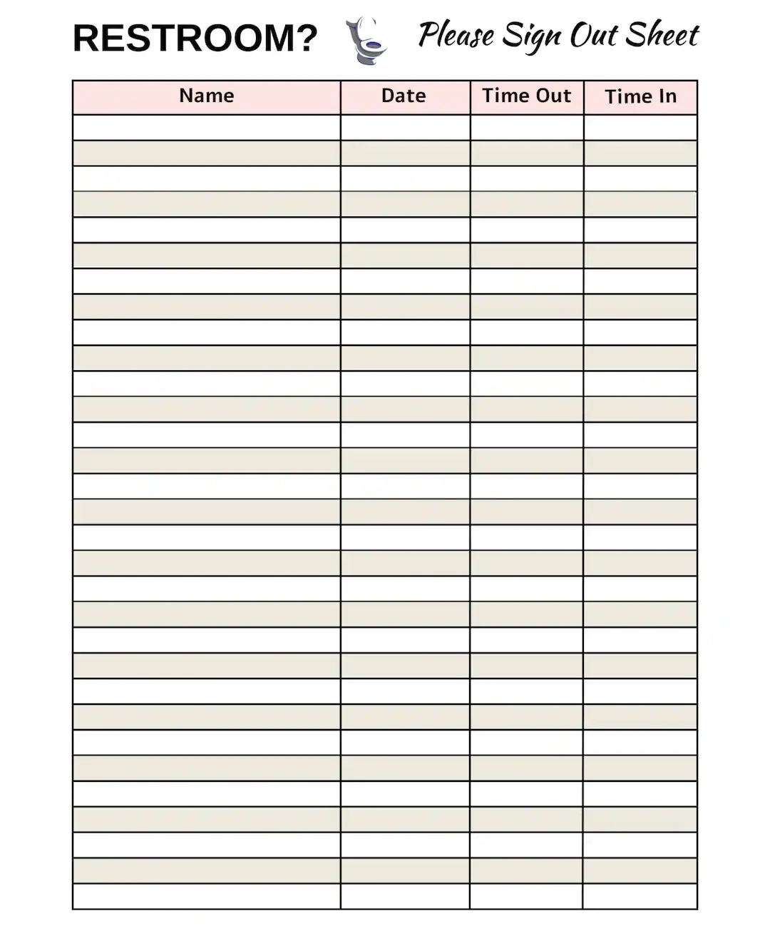 Restroom Sign Out Sheet Printable Classroom Organization Template Etsy Restroom Sign Out Sheet Printable Classroom Organization Template Etsy
