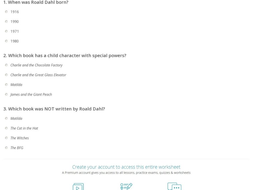 Roald Dahl s Books Quiz Worksheet For Kids Study