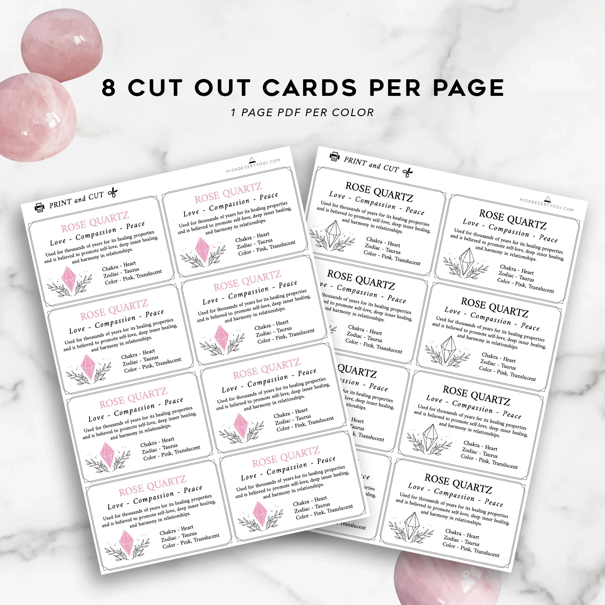 Rose Quartz Printable Cards PDF Instant Download Quartz Crystal Healing Guide Properties Real Crystal Gift Add On Metaphysical Crystals Etsy