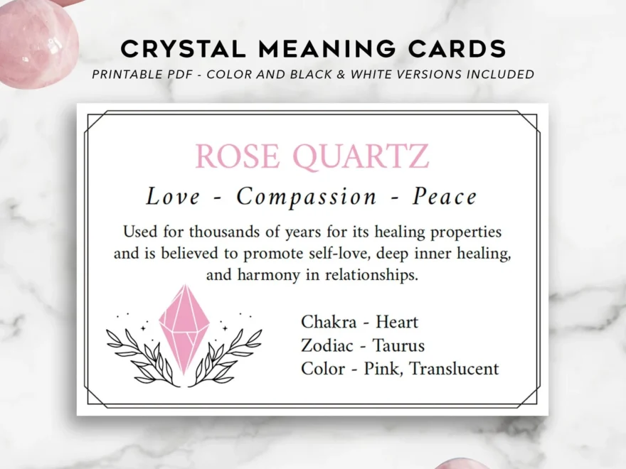 Rose Quartz Printable Cards PDF Instant Download Quartz Crystal Healing Guide Properties Real Crystal Gift Add On Metaphysical Crystals Etsy