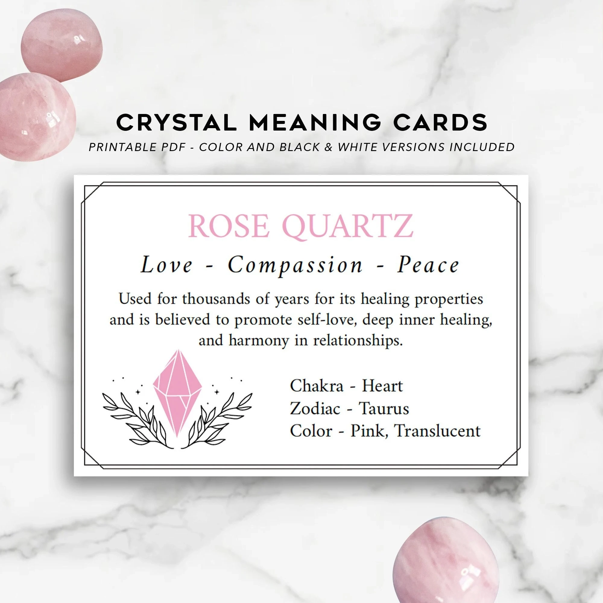 Rose Quartz Printable Cards PDF Instant Download Quartz Crystal Healing Guide Properties Real Crystal Gift Add On Metaphysical Crystals Etsy