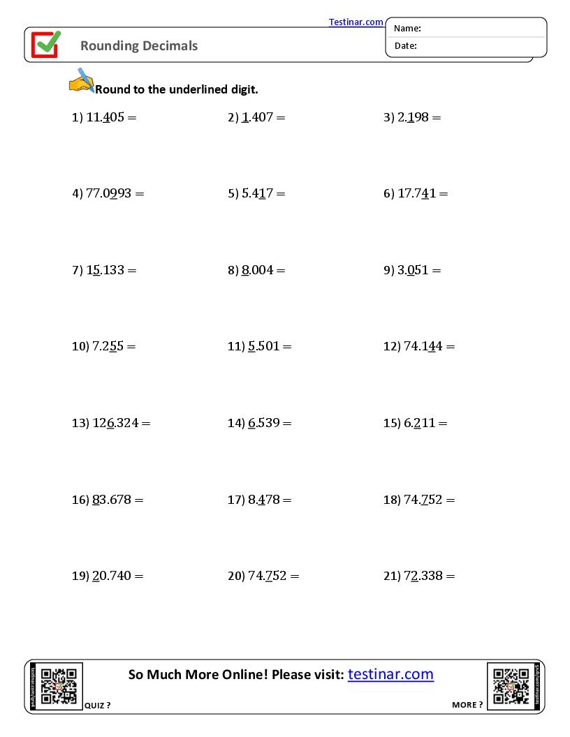Rounding Decimals Worksheets