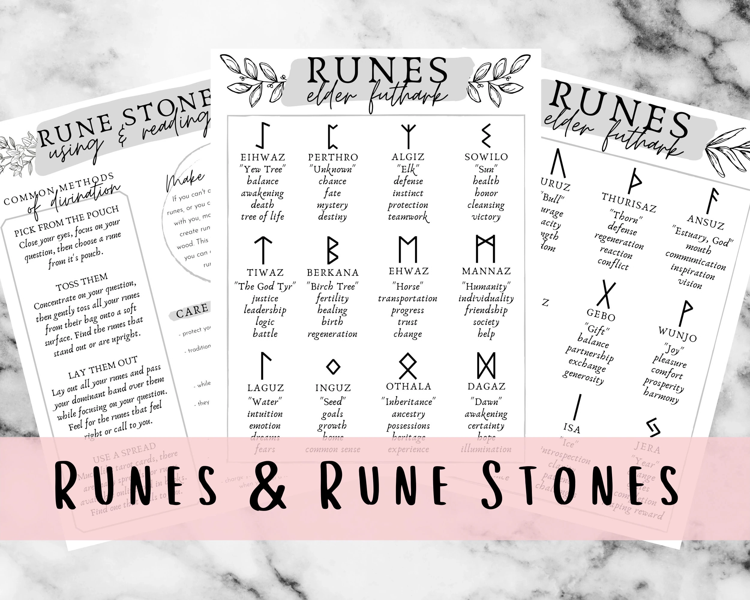 Runes And Rune Stones Cheat Sheet Printable Grimoire Pages Etsy