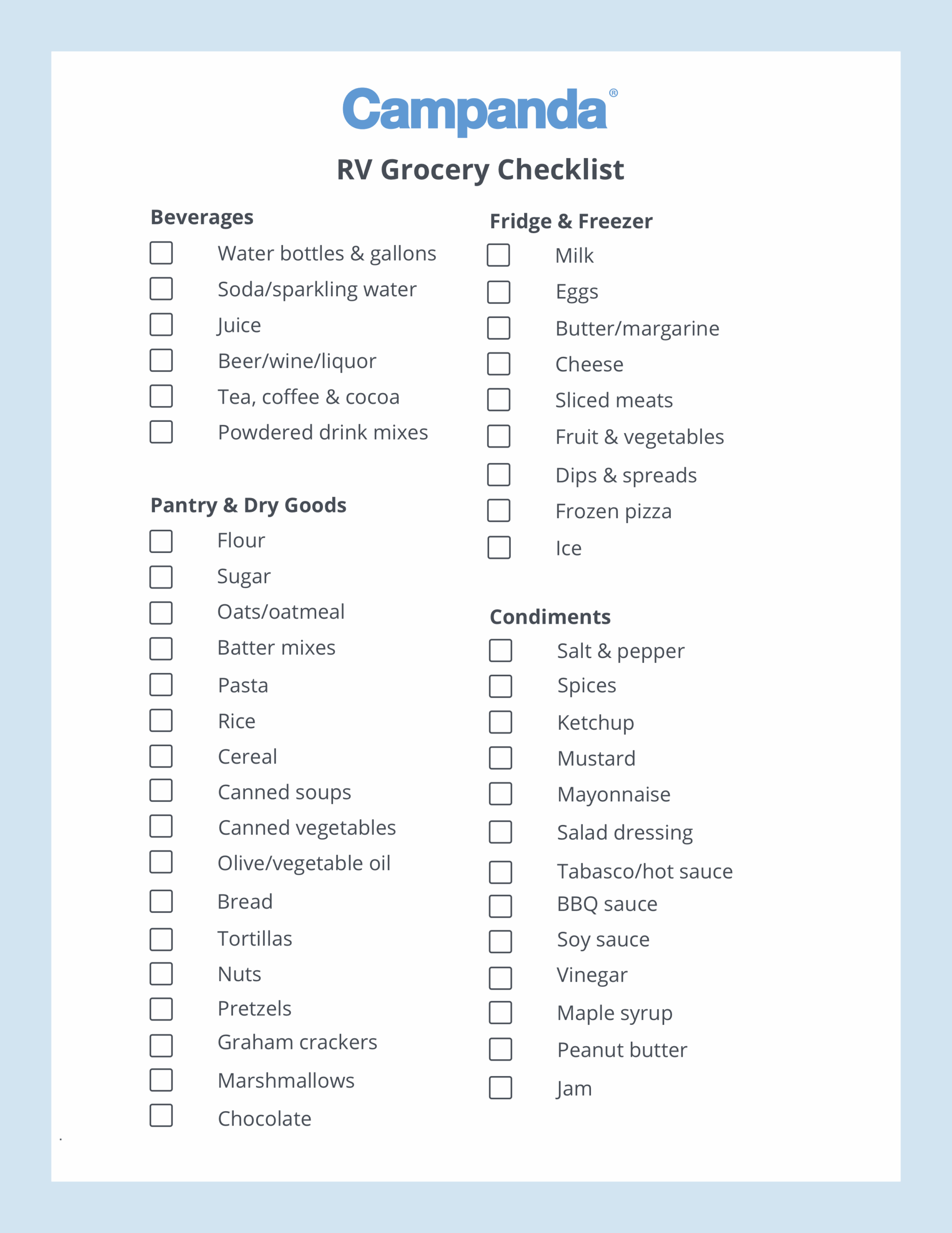 RV Checklists 6 Printable Packing Lists Campanda