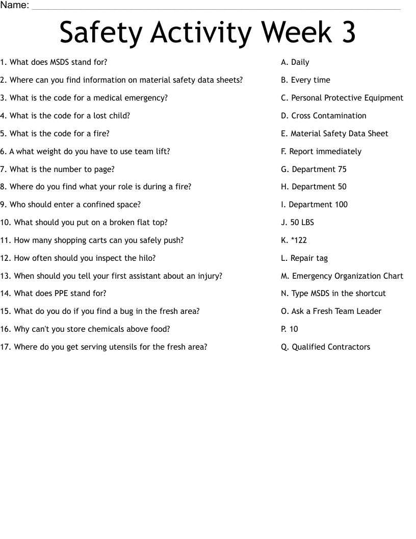 Safety Activity Week 3 Worksheet WordMint Safety Activity Week 3 Worksheet WordMint