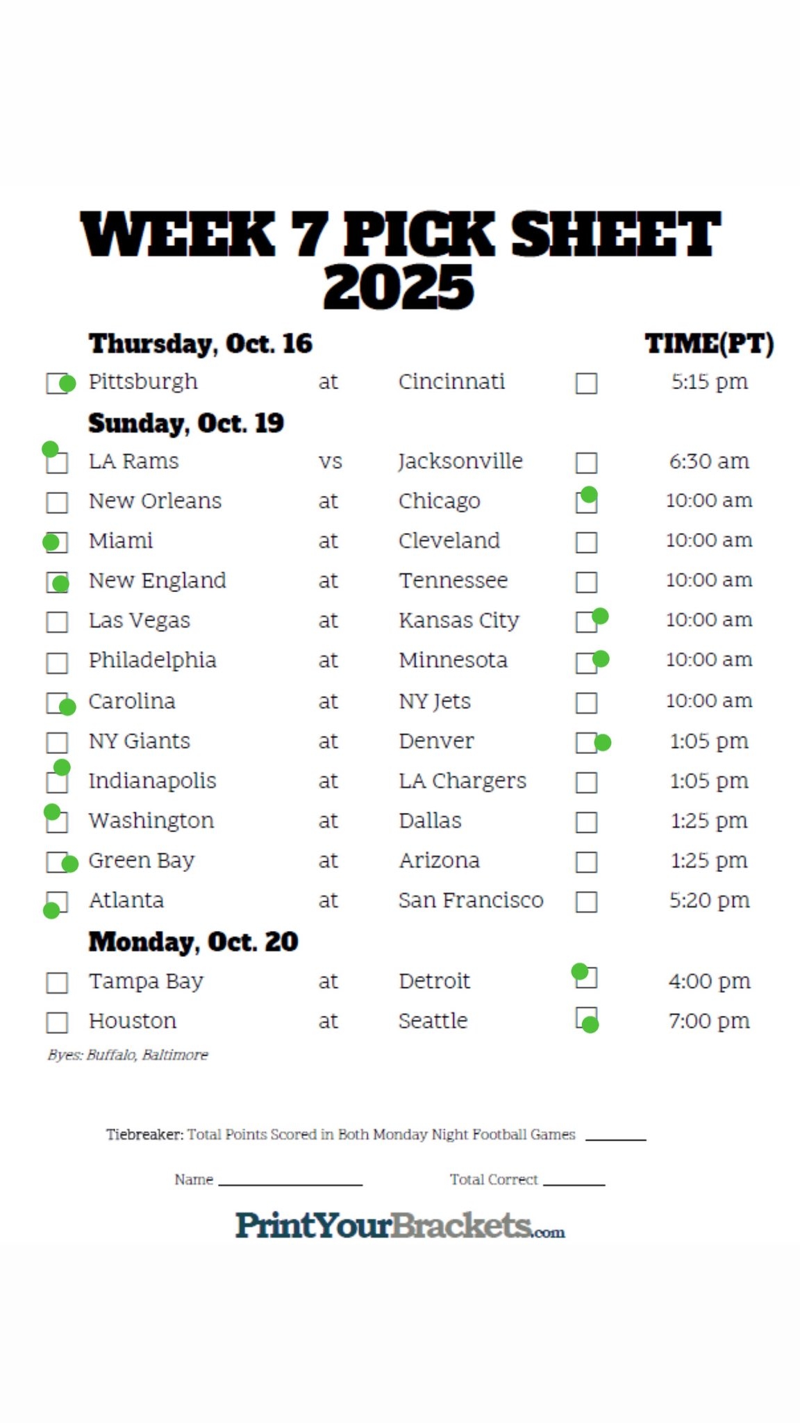 Printable Nfl Pick Em Sheet Week7