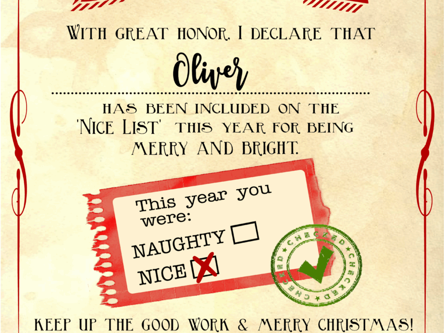 Santa nice List Free Printable Certificate