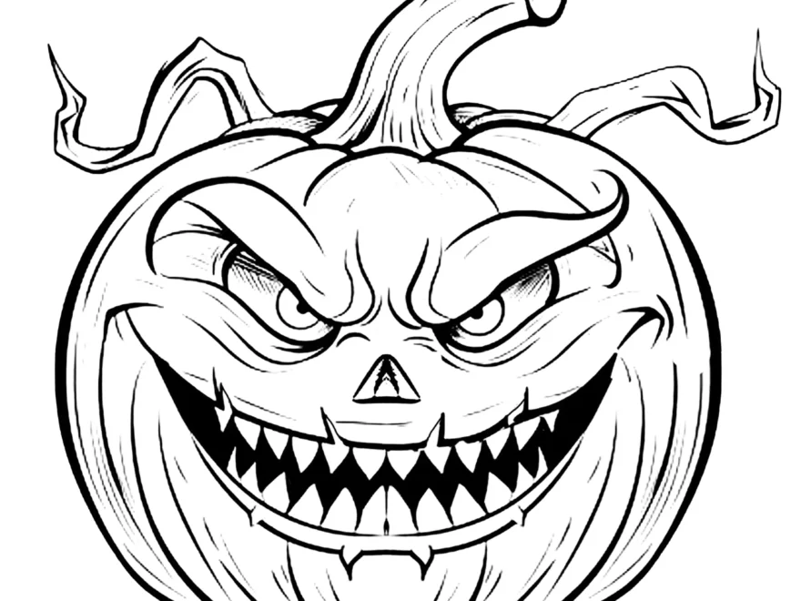 Scary Pumpkin With Text Halloween Coloring Pages For Kids