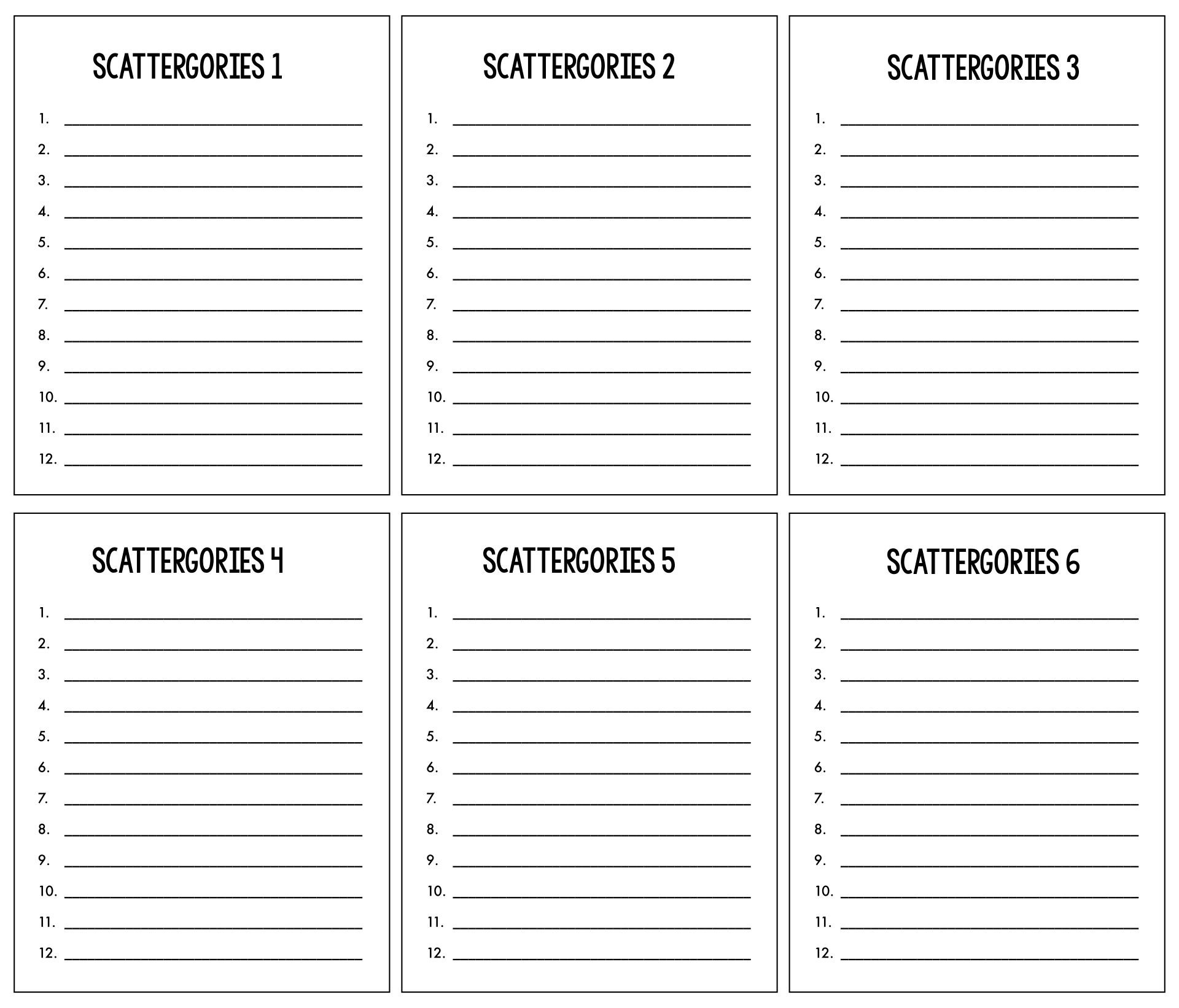 Free Printable Scattergories Lists