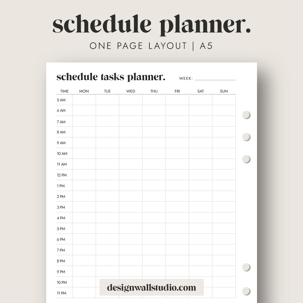 Schedule Task Planner Printable Insert A5 Free Download One Page Layout