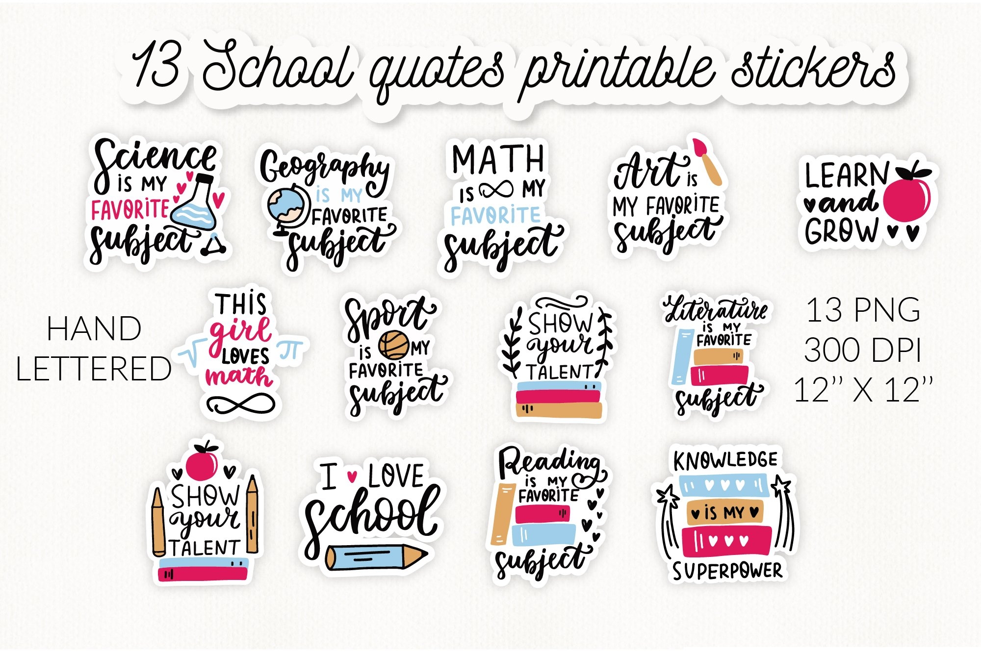 School Subjects Stickers School Quotes Stickers Set