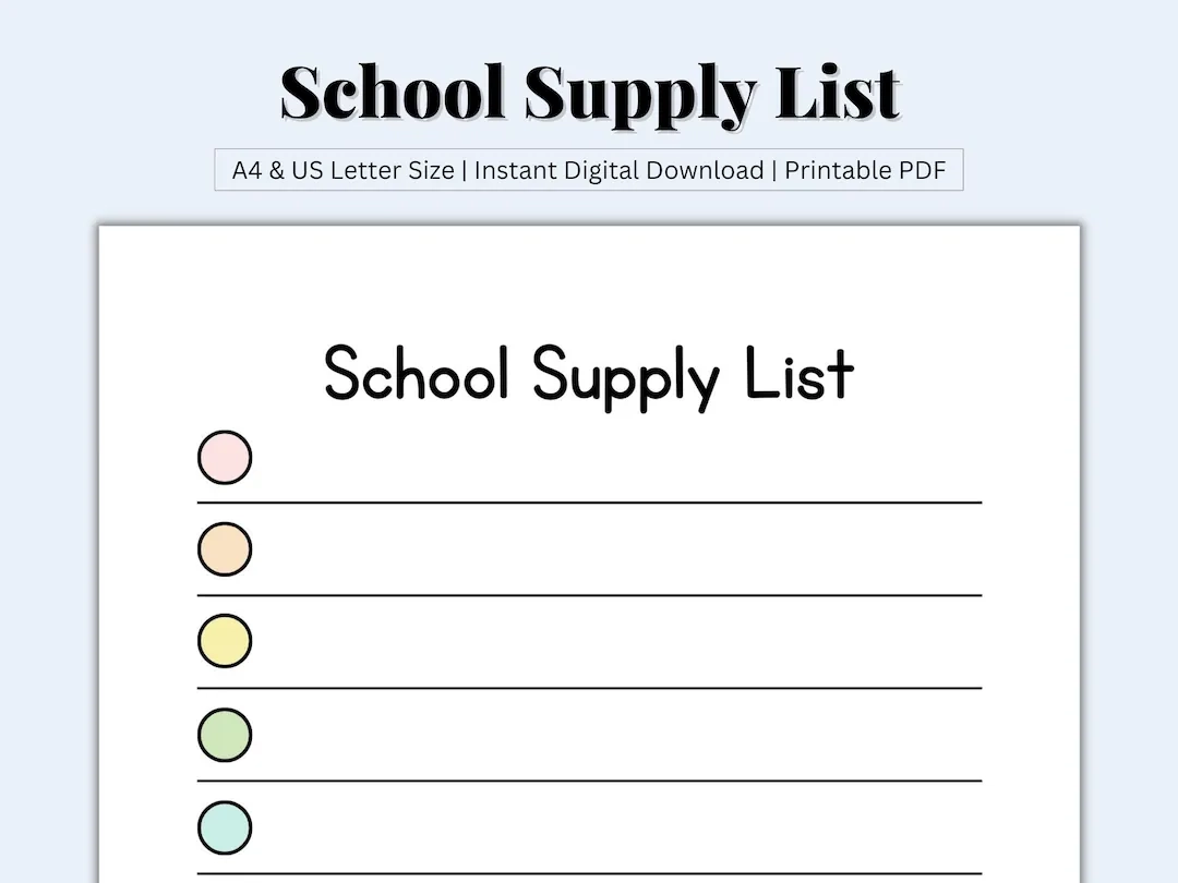 School Supply List Printable School Supplies Template Inventory Log Classroom Supply List Back To School Shopping PDF US Letter a4 Etsy