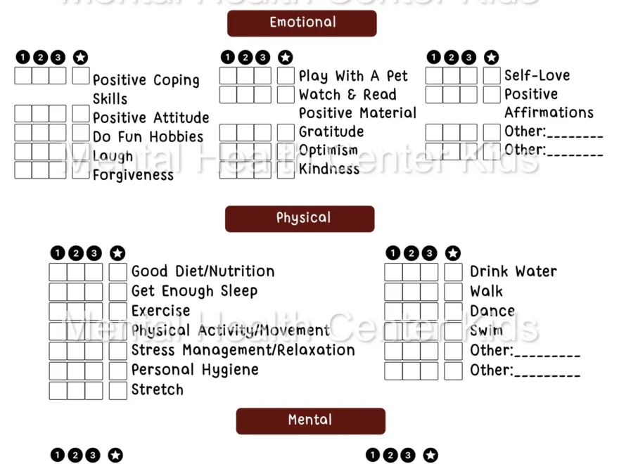 Self Care Wheel Worksheet Mental Health Center Kids