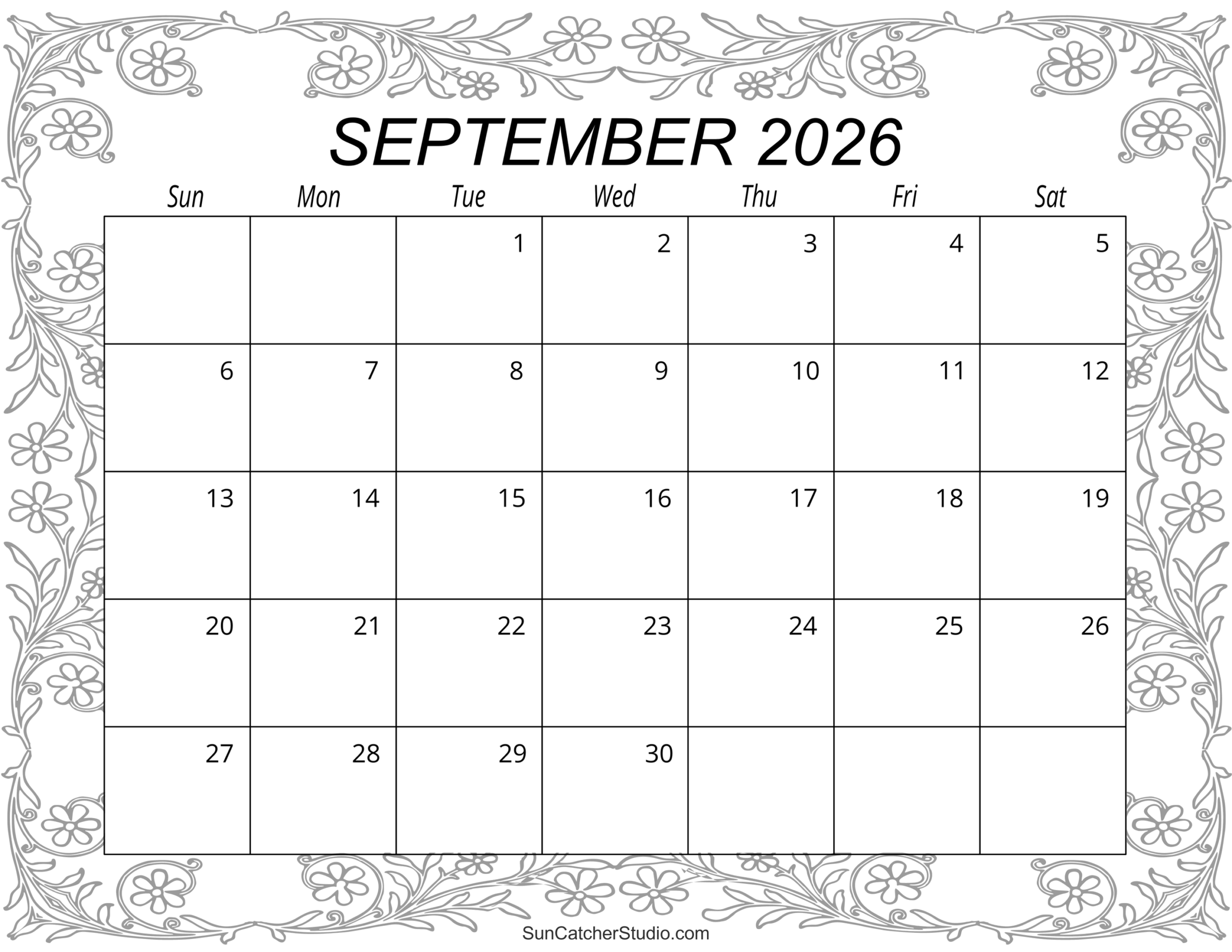 September 2026 Calendar Free Printable Free Printables Monograms Design Tools Patterns DIY Projects