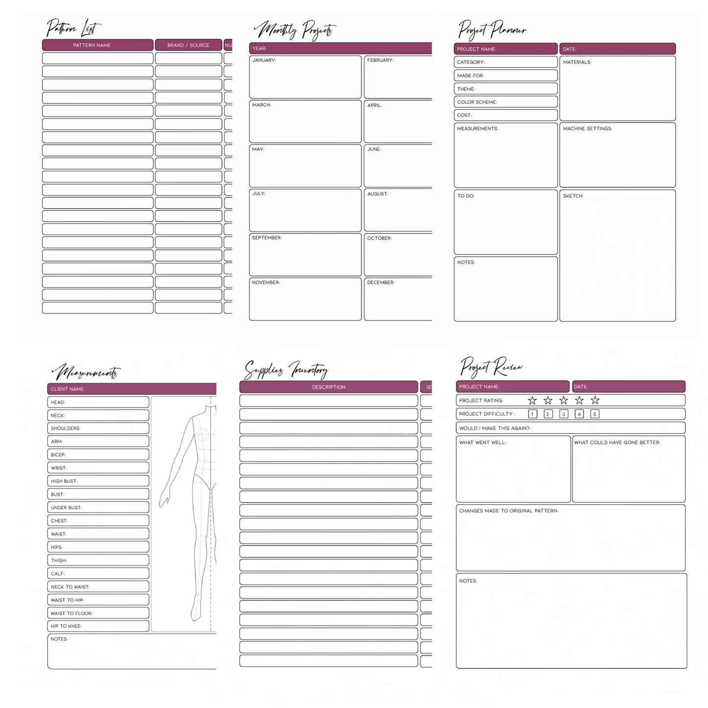 Printable Sewing Planner Free