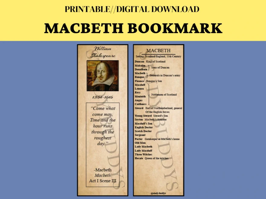 Shakespeare Macbeth Bookmark character List Homeschool Drama Classroom Classical Literature Etsy