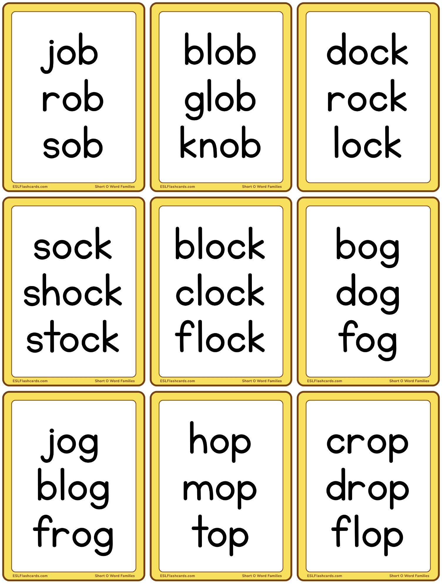 Short Vowel Word Families ESL Flashcards