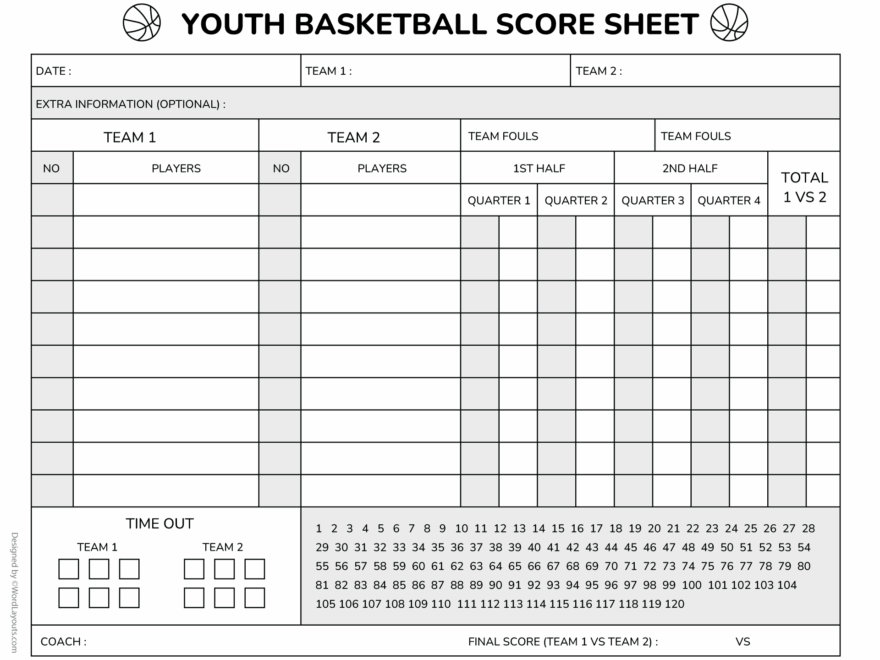 Shot Chart Basketball Score Sheet Template WordLayouts