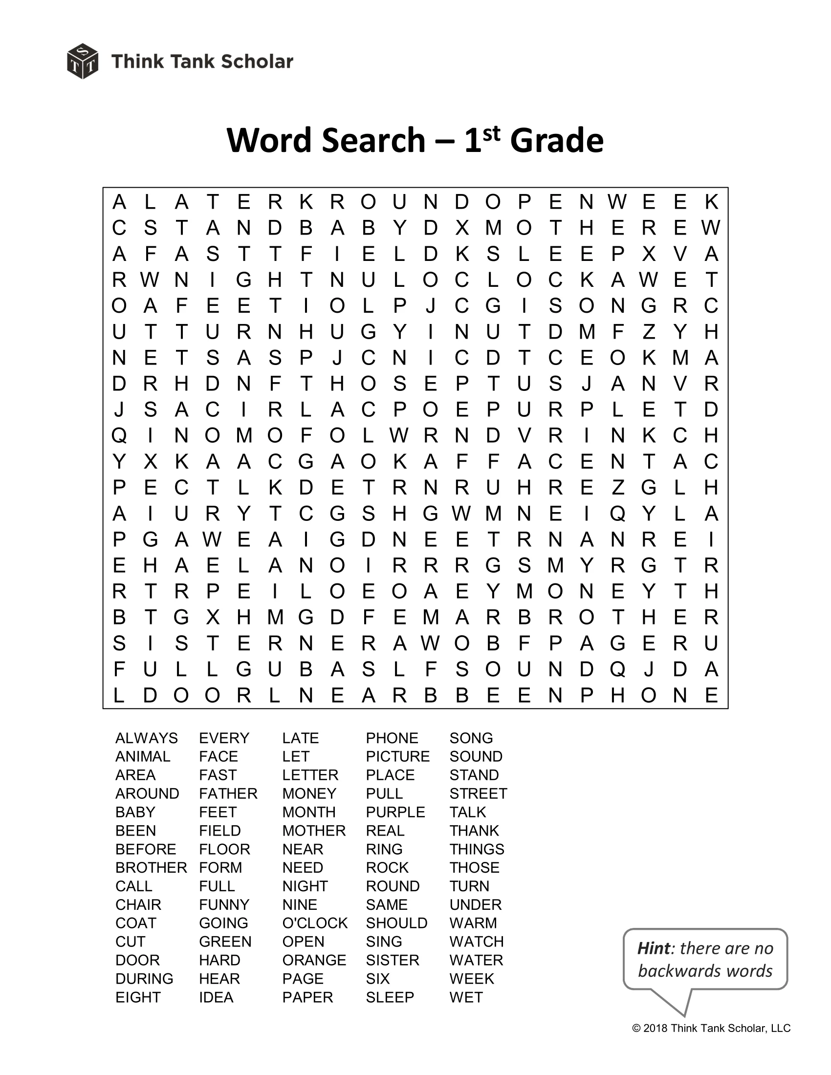 Sight Words Worksheet FREE Word Search 1st Grade Printable Think Tank Scholar