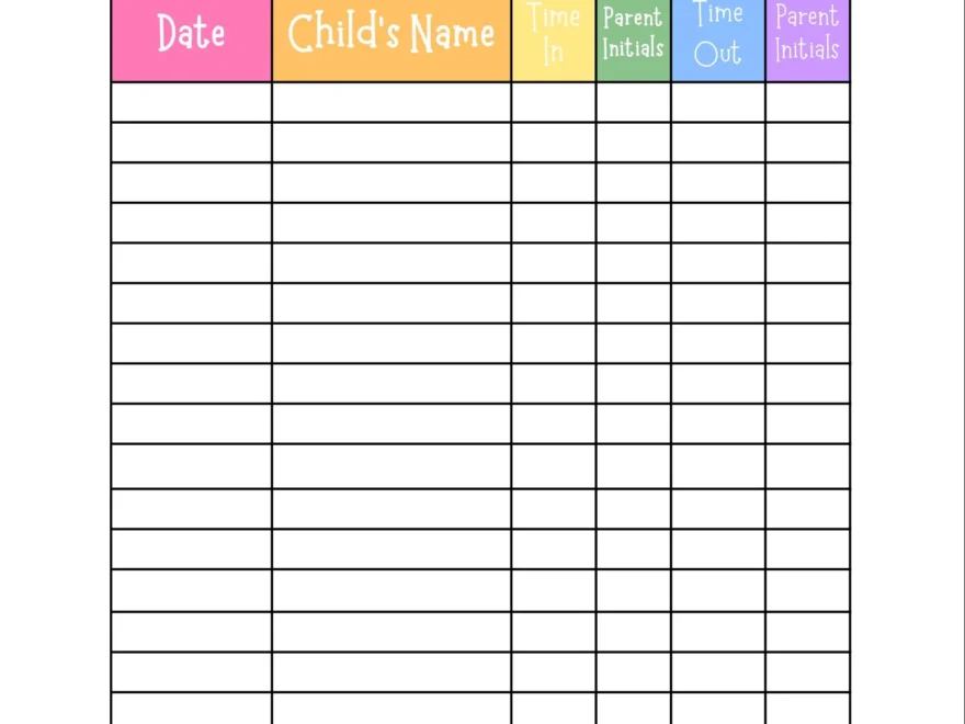 Sign In Sheet Sign Out Sheet Daycare Preschool Childcare Printable Download Daycare Forms Colorful Instant Etsy