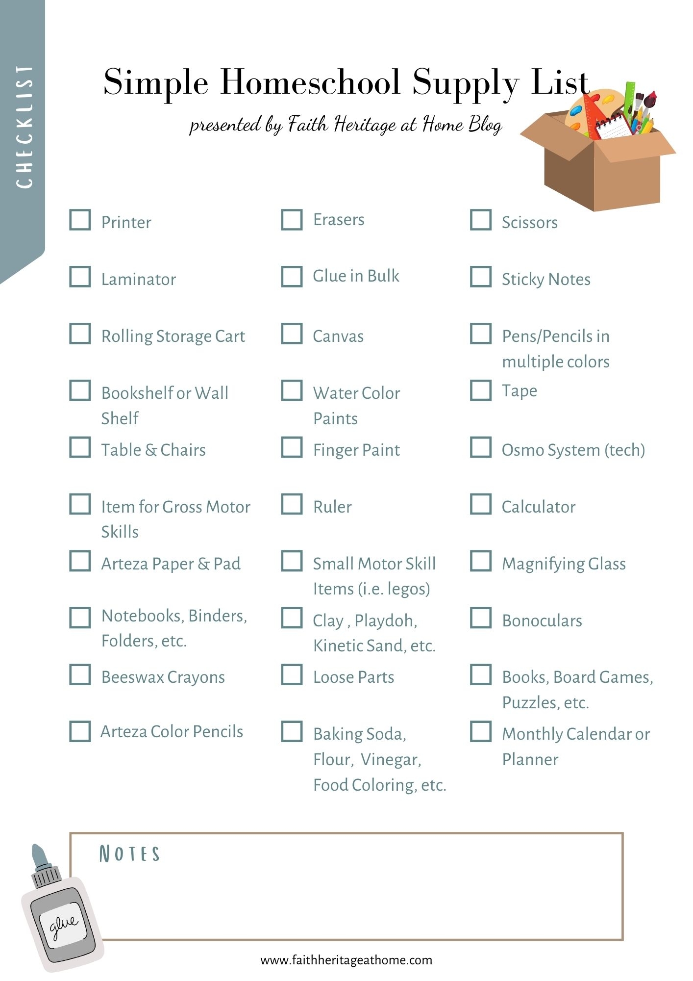 Free Printable Homeschool School Supply List