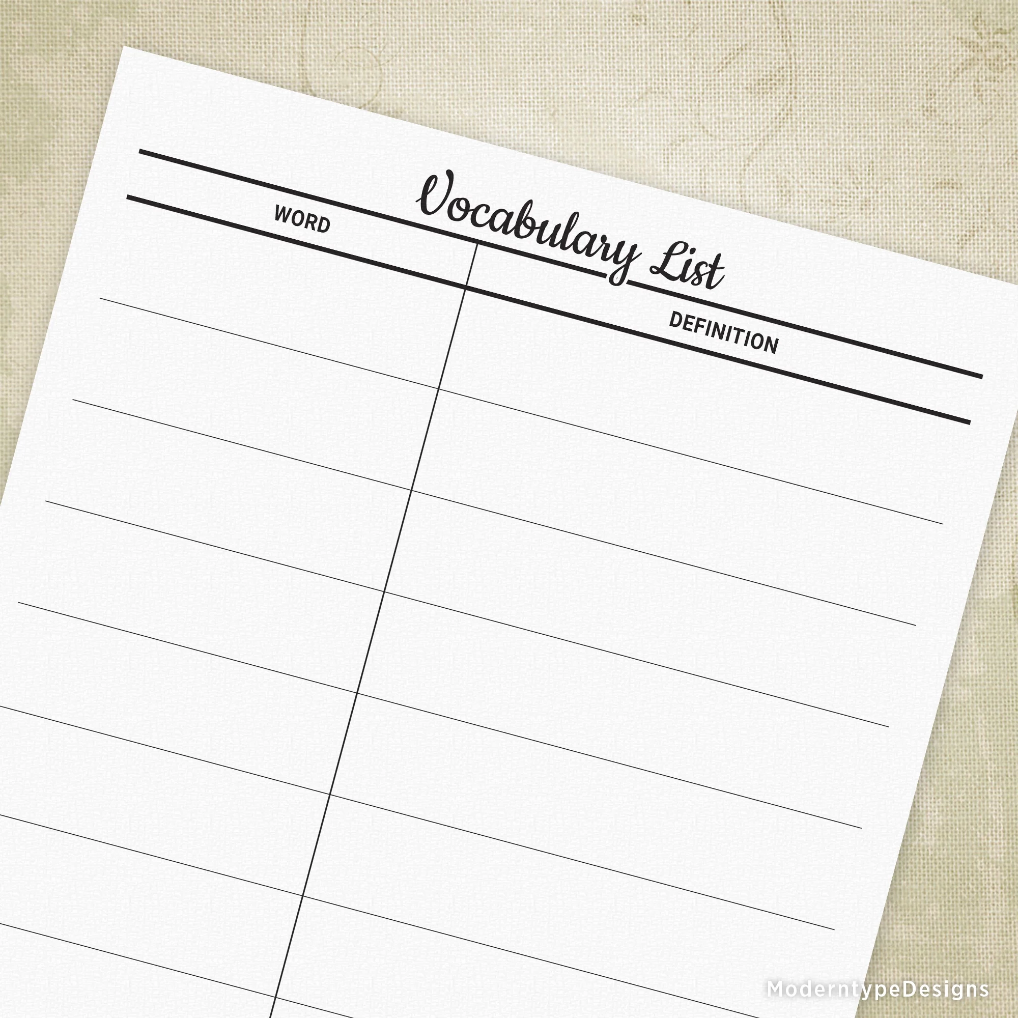 Free Printable Vocabulary Lists