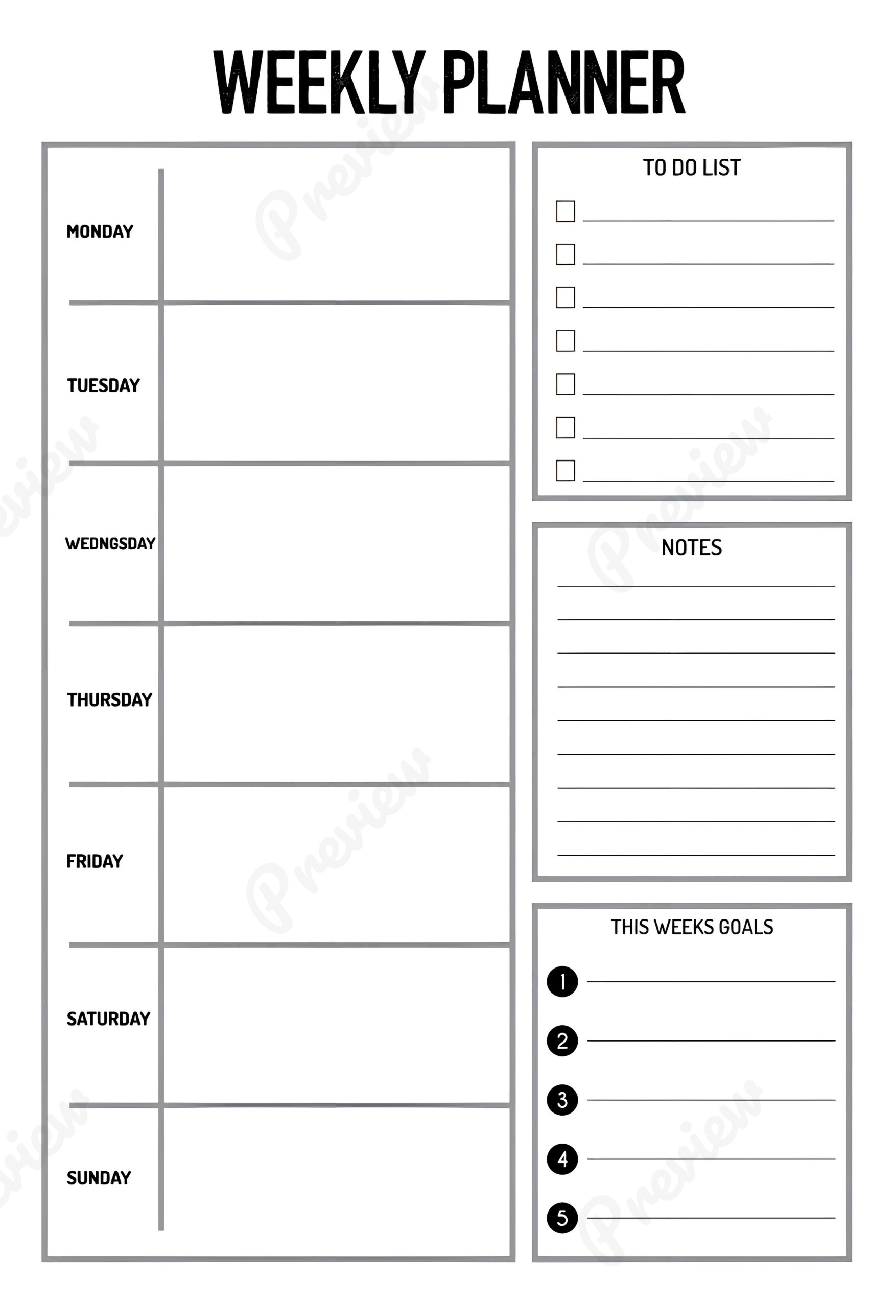 Easy Weekly Planner Printable Easy Weekly Planner Printable